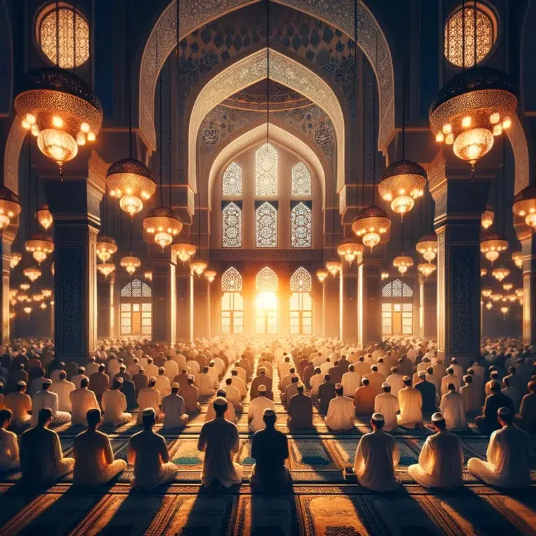 Muslims praying Taraweeh prayer in Mosque