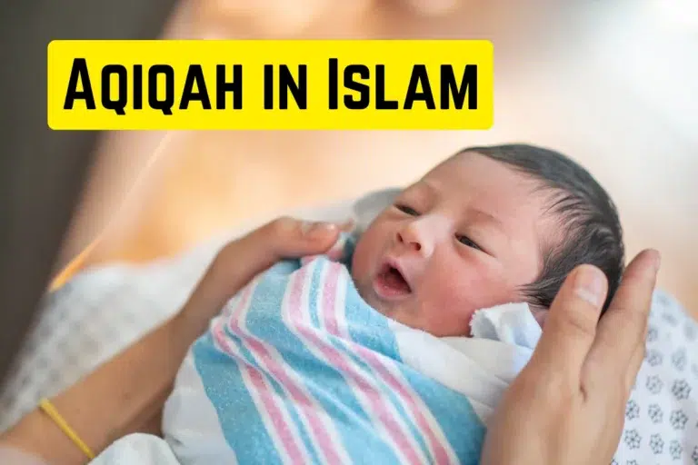 Close-up image of a newborn baby wrapped in a colorful blanket, being gently held by an adult's hands. The background is softly blurred, bringing attention to the baby's peaceful expression. Showing that Aqiqah in Islam is very important for newborn.