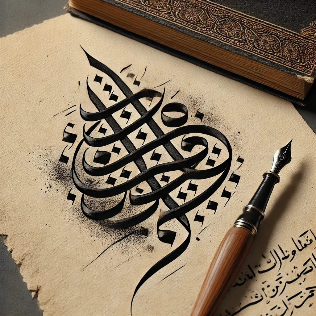 Here is an artistic representation of Ruq'ah Script, highlighting its compact and rounded letters, commonly used in everyday writing and newspapers.