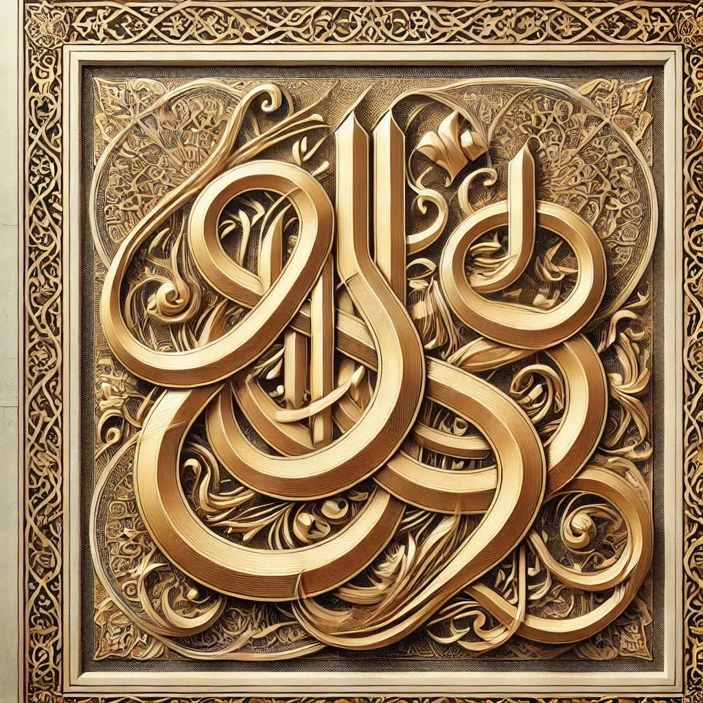 Here is an artistic representation of Thuluth Script, showcasing its elongated curves and elegant flourishes, often used in mosque decorations.