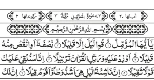 Image of Surah Muzammil Arabic text highlighting the spiritual and emotional benefits of Surah Muzammil in building faith and inner peace.