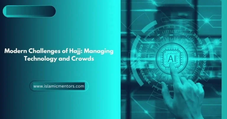 AI technology concept illustrating the Modern Challenges of Hajj, showing how Saudi Arabia uses artificial intelligence to manage crowds and enhance pilgrim safety during Hajj.