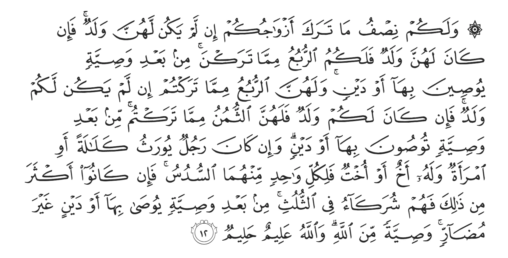 Surah An-Nisa verse 12 about the Shares of Spouses and Siblings inheritance distribution.